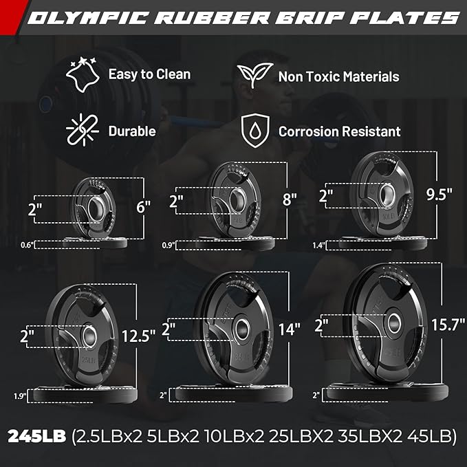 RitFit Barbell Weight Set - 4/6FT Olympic Barbell with Weight Plates (55-115LB Total) - Weightlifting Equipment for Squats, Curls, Deadlifts, Presses, Hip Thrusts