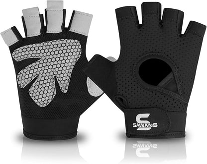 SAWANS Gym Gloves for Men & Women Ladies Weight Lifting Gloves Fitness Workout Breathable Training Non-Slip Grip Silicone Palm Protection Exercise Snug fit Hanging Pull-Ups Dumbbell