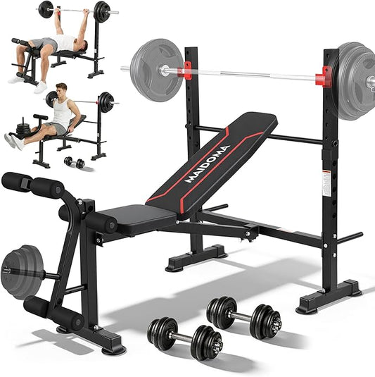 Foldable 1500LBS 8 IN 1 Olympic Weight Bench Set with Squat Rack, Leg Extension/Curl & Preacher Curl, Adjustable Bench Press Set with Safety Bar Catches for Home Gym Full Body Workout