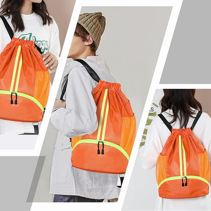 Hoedia Sports Drawstring Backpack - String Swim Gym Bag with Shoes Compartment and Wet Proof Pocket for Women&Men
