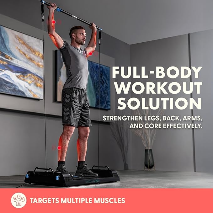 SQUATZ Multifunctional Push-Up Board Workout System w/ LED Display – Portable Home Gym Equipment, Bluetooth Connectivity, Resistance Training Device, Full Body Workout, 4 Training Modes, Durable(Blue)