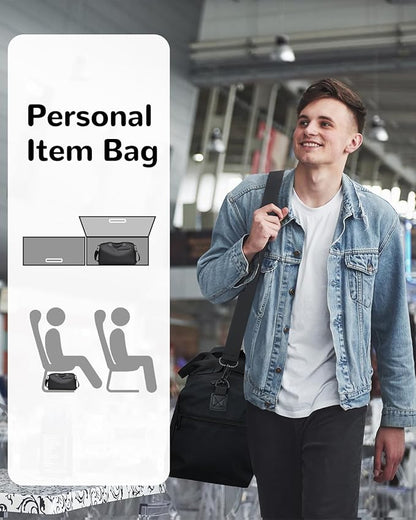 Small Gym Bag for Men Women, 18L Waterproof Travel Duffle Bag with Shoe Compartment & Wet Pocket, Carry on Personal Item Bags for Travel Airplane, Black