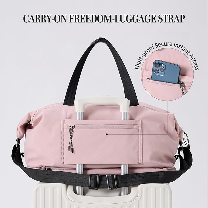 Timeet Expandable Gym Duffel Bag For Women with Yoga Mat Strap, 47L Sports Duffle Bag With Shoes Compartment&Dry Wet Pocket, Water Resistant Carry on Sports Weekend Travel Overnight Bag, Dusty Pink