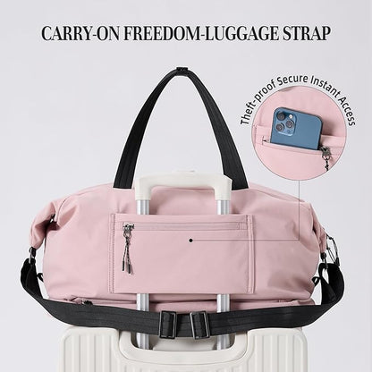 Timeet Expandable Gym Duffel Bag For Women with Yoga Mat Strap, 47L Sports Duffle Bag With Shoes Compartment&Dry Wet Pocket, Water Resistant Carry on Sports Weekend Travel Overnight Bag, Dusty Pink