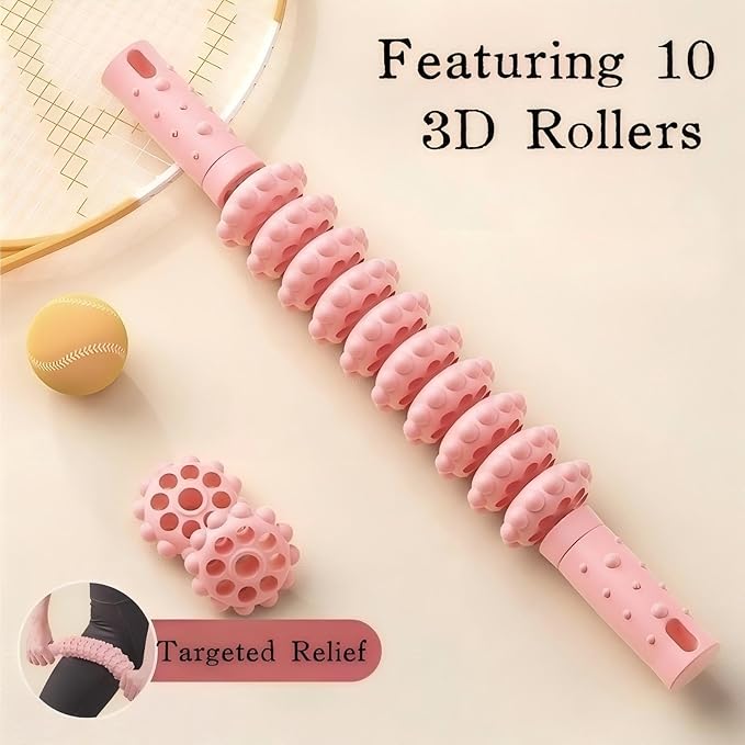 Muscle Roller Stick, 10 Rollers, 180-Degree Bendable Design, Fascia Massage Tool for Legs and Back Recovery