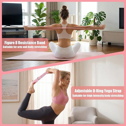 Pilates Kit for Home Workouts - 16 Pack Pilates Ring and Ball Set, Fabric & Rubber Resistance Bands, Figure 8 Stretcher, Yoga Ring & Grip Socks, Complete Pilates Accessories for Full Body Workout