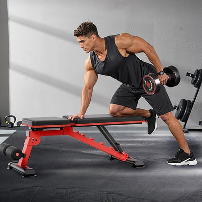 VEVOR Weight Bench, 1200lbs Heavy Duty Stable Weight Bench Press for Full Body Workout, Adjustable Exercise Sit up Bench for Home Gym Strength Training, Flat Bench with Quick Folding & Fast Adjustment