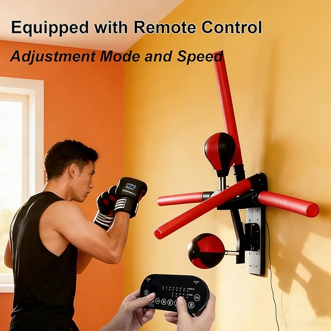 Smart Boxing Reflex Trainer with Remote Control, Wall-Mounted Striking System Featuring 4 Striking Rods and 2 Speed, Balls Boxing Trainer Offers 3 Modes and 3 Speed Settings to Enhance Reaction Time