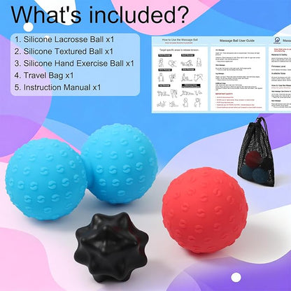 HODEMI Massage Ball Set, 3 Pack Spiky Ball, Lacrosse Ball & Peanut Massage Roller for Trigger Point Therapy, Deep Tissue Muscle Relaxation for Back, Neck, Hip, Leg & Foot with Mesh Bag