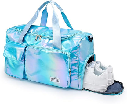 Small Gym Bag for Women, Travel Duffle Bag Carry On Weekender Bag with Shoe Compartment