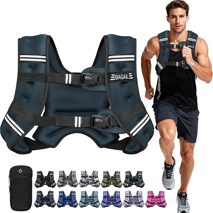 BAGAIL Comfort-Fit Weighted Vest for Woman, Even Weight Distribution, Faster Weight Loss, No-Chafe or Bounce for Walking & Running with Detachable Phone Pouch & Reflective Stripes (Available 5-30lbs)