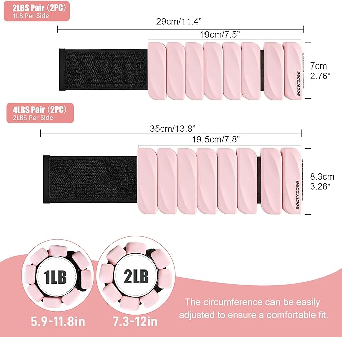 Ankle Weights Set of 2 (1 lb/2 lb Each) for Women Men Adjustable Wrist Bracelet for Home Gym Weighted Bangles Wristbands Leg Arm Weights for Walking Swimming Running Pilates Yoga Gym