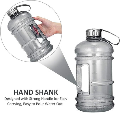 Half Gallon Big Water Bottle, 2.2L/73 OZ Large Leak Proof Sports Jug with Handle,Huge BPA Free PETG Plastic Wide Mouth Drinking Container Flask for Fitness Gym Biking Outdoor