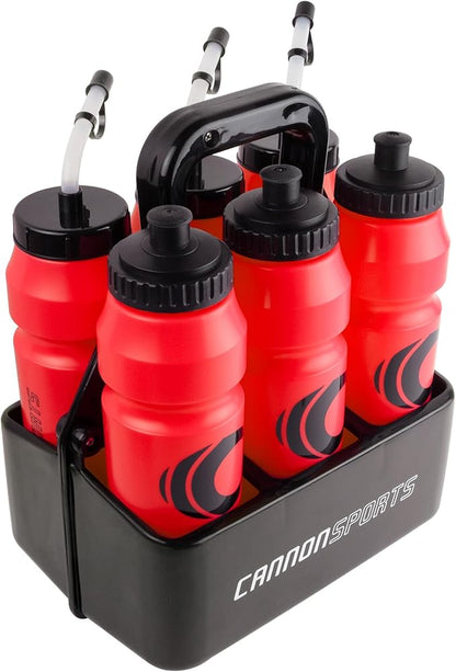 Cannon Sports 1 Liter Sports Water Bottle, BPA-Free, 34oz Capacity, Large Mouth, 2 lids (Straw & Squeeze) with Carrier, Great For Helmet Sports Such As Hockey, Lacrosse, Football, Boxing (Red)