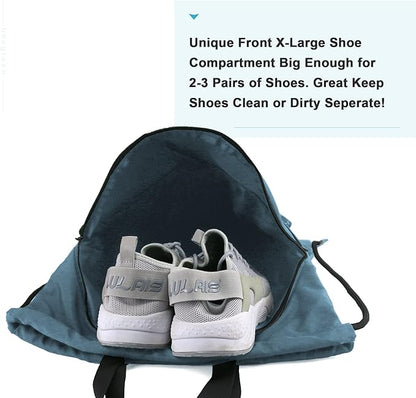 BeeGreen Drawstring Backpack Bag with Shoe Compartment, X-Large Black Gym Sports String Cinch Backpack