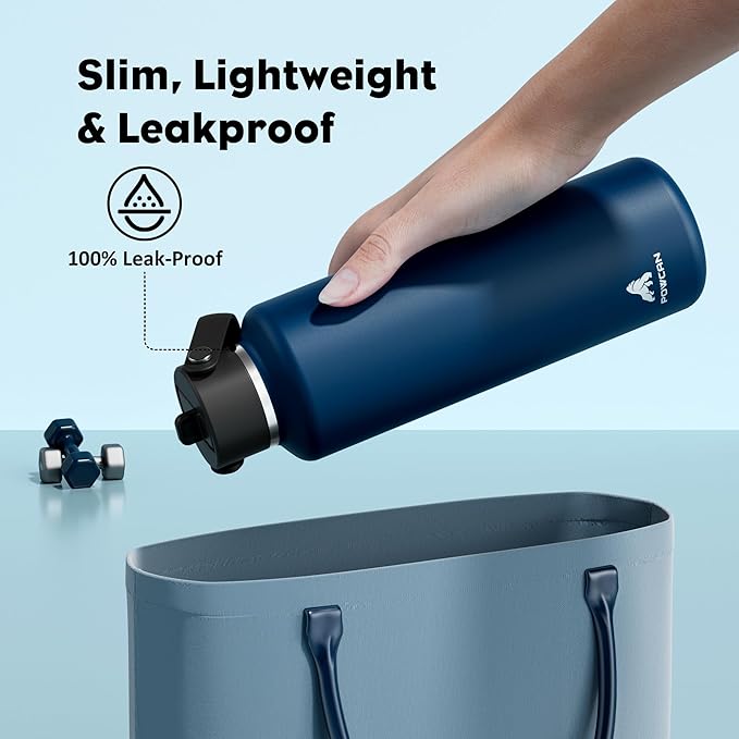 POWCAN 24 oz Water Bottle Insulated: BPA-Free, Leakproof Lid with Straw, Lightweight, Flex Cap, Stainless Steel Insulated Flask for Office, Men, Gym, Commute, Worker, Walking, Cycling (Indigo Blue)