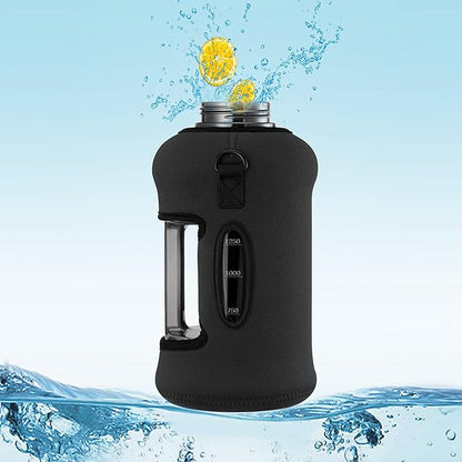 youcanplato 74 oz Half Gallon Water Bottle with Sleeve-Large Water Bottle -Big Gym Water Bottle for Man or Women with Straw- Gallon Water Jug with Handle -BPA Free- Leakproof, Workout bottle,Black | with Sleeve, Large Water Bottle, Big Gym Water Bottle...