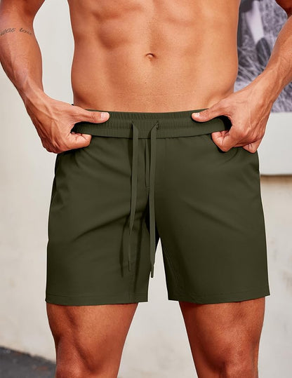 PINSPARK Men's Gym Workout Shorts - 7" Quick Dry Running Athletic Shorts with Towel Loop and Zipper Pockets