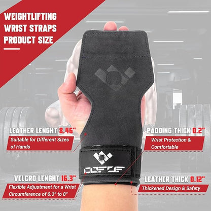 COFOF Weight Lifting Wrist Strap, Double Layer Leather Wrist Strap for Deadlift and Powerlifting, Adjustable Neoprene Padded Gym Workout Lifting Hooks (Pair)