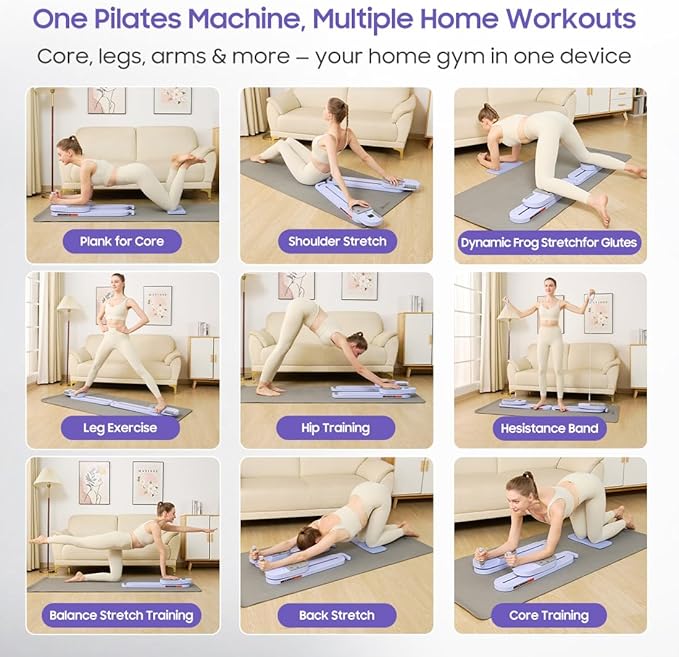 Pilates Reformer Board, Foldable Pilates Machine with Resistance Bands & Rebound System, Full Body Workout Equipment for Women at Home, Core Trainer for Abs, Glutes, Legs and Push-Ups, Timer Display