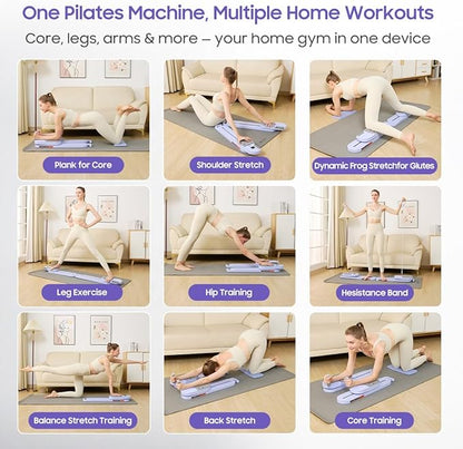 Pilates Reformer Board, Foldable Pilates Machine with Resistance Bands & Rebound System, Full Body Workout Equipment for Women at Home, Core Trainer for Abs, Glutes, Legs and Push-Ups, Timer Display