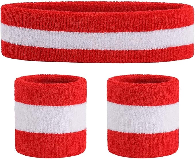 ONUPGO Sweatband Set Sports Headband Wristband Set Sweatbands Terry Cloth Wristband Wrist Sweatband Headbands Moisture Wicking Sweat Absorbing Head Band