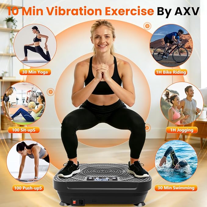 AXV Vibration Plate Fitness Platform Exercise Machine Vibrating Shaking Full Body Shaker Workout Vibrate Stand Shake Board Sport Gym for Weight Loss Fat Burner for Women Men
