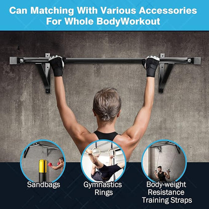 IRONWALLS Pull Up Bar Wall Mounted Home Gym, 500lbs Capacity Heavy Duty Iron Chin Up Bar Upper Body Workout Bar for Strength Training Equipment, Fitness Exercise Frame for Indoor Outdoor Use