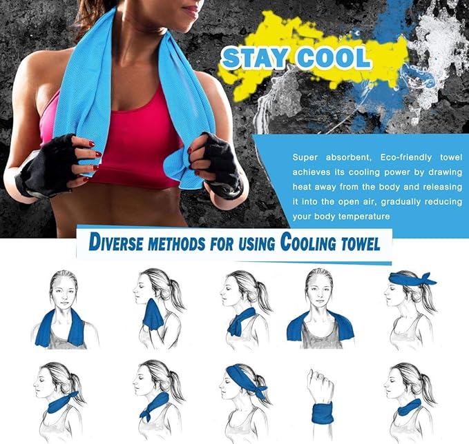 8 Packs Cooling Towel (40 x 12), Ice Towel, Microfiber, Soft Breathable Chilly Towel Stay Cool for Yoga, Workout, Sport, Gym, Camping, Fitness, Running, Workout & More Activities - Multicolor