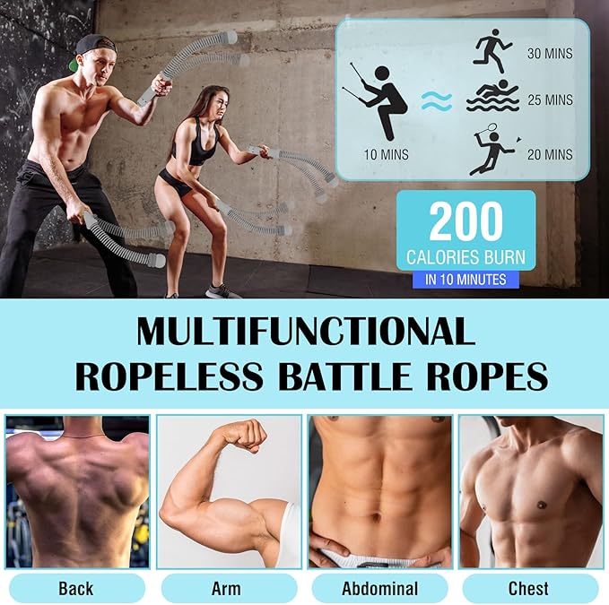 2PCS Ropeless Battle Ropes with Adjustable Weighted Ring-Battle, Cordless Battle Rope for Home Gym, HIIT Workout, Low-Impact Cardio, Strength Training, Portable Fitness Equipment for Women & Men