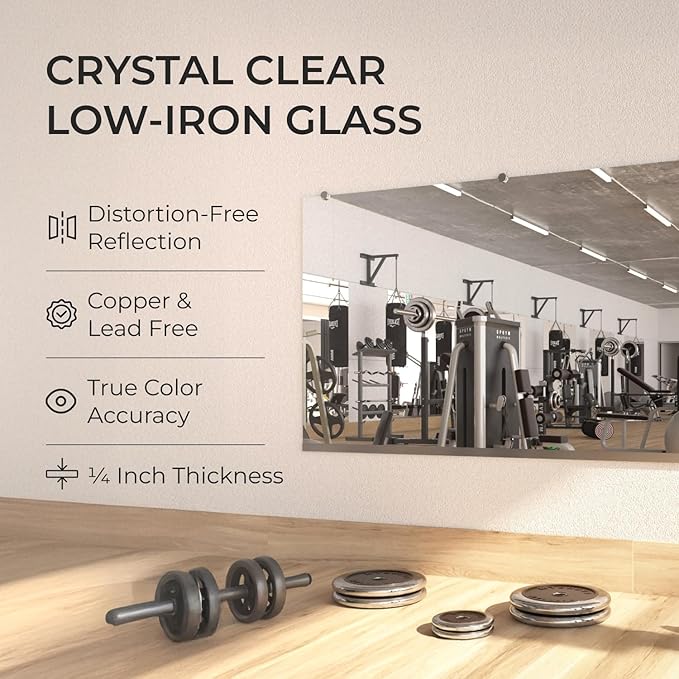 Fab Glass and Mirror Large Gym Mirror for Home Gym 48x60 - Full Length Ultra-Clear Annealed Glass Wall Mount - DIY Workout Display with Safety Backing - 1/4 Inch Low-Iron