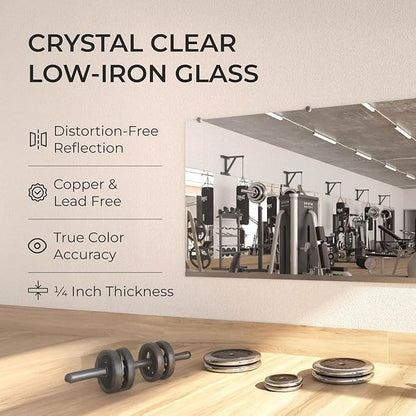 Fab Glass and Mirror Large Gym Mirror for Home Gym 48x72 - Full Length Ultra-Clear Annealed Glass Wall Mount - DIY Workout Display with Safety Backing - 1/4 Inch Low-Iron