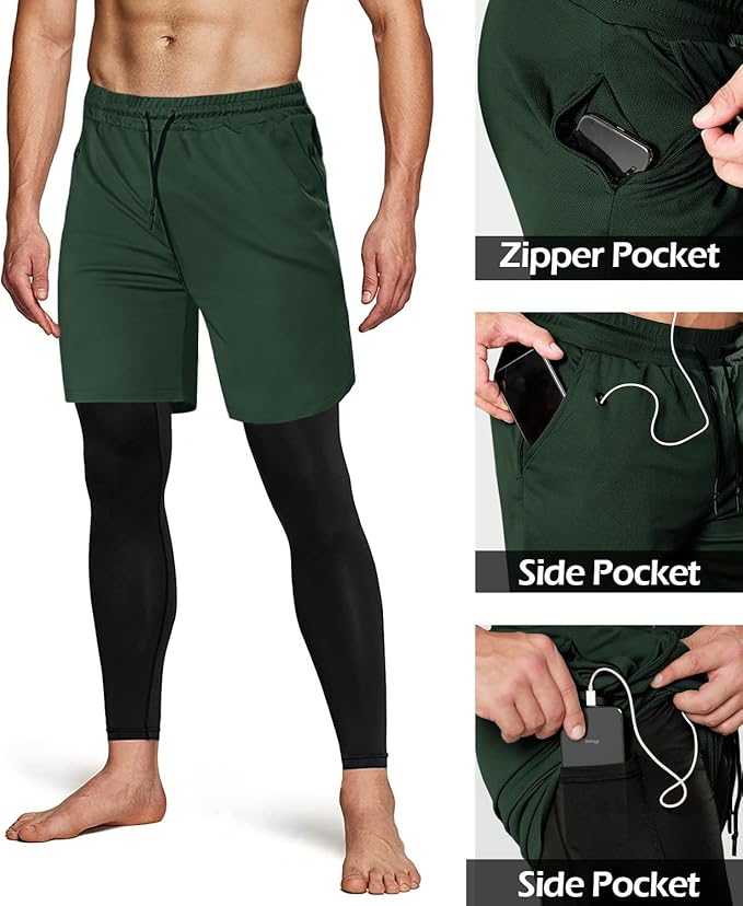 Aolesy Men's 2 in 1 Running Pants, Gym Workout Compression Pants for Men Training Athletic