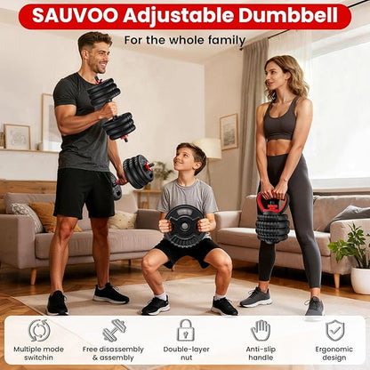 Adjustable Dumbbell Set, 22/33/45/70/90lbs Free Weight Set with Connector, 5-in-1 Dumbbell Set for Barbells, Kettlebells, Push up Stand, Weight Plate, Fitness Exercises for Home Gym Suitable Men/Women