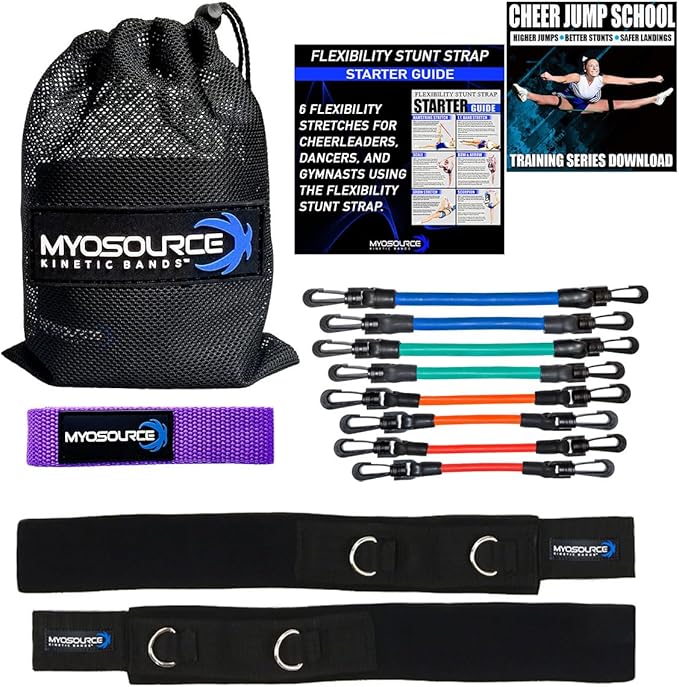 Cheer Kinetic Bands – Leg Resistance Bands for Cheerleaders | Improve Flexibility, Jumps, Stunts & Tumbling | 4-Level Resistance System with 12 Stunt Strap Colors + Digital Training Downloads
