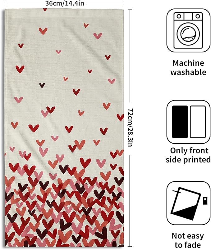 Pink Red Love Heart Hand Towels Pack of 2 Happy Valentine's Day Fingertip Towels Sweet Romantic Love Holiday Bathroom Towels Soft Fast Drying Face Towel for Kitchen Spa Gym 28.3x14.4 Inch