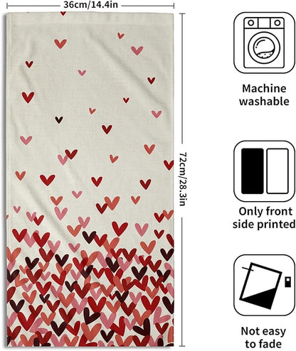Pink Red Love Heart Hand Towels Pack of 2 Happy Valentine's Day Fingertip Towels Sweet Romantic Love Holiday Bathroom Towels Soft Fast Drying Face Towel for Kitchen Spa Gym 28.3x14.4 Inch