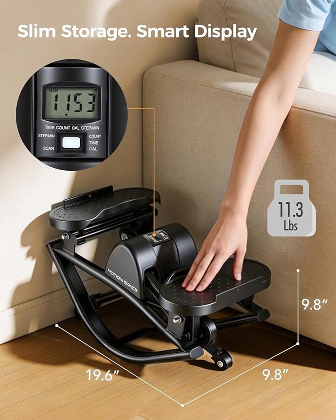 Rocking Stepper Machine, Fun Cardio Equipment with Resistance Bands, Space Saving Fitness Stepper, Quiet Skate Motion Workout for Home Office