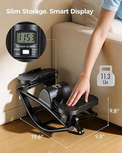 Rocking Stepper Machine, Fun Cardio Equipment with Resistance Bands, Space Saving Fitness Stepper, Quiet Skate Motion Workout for Home Office