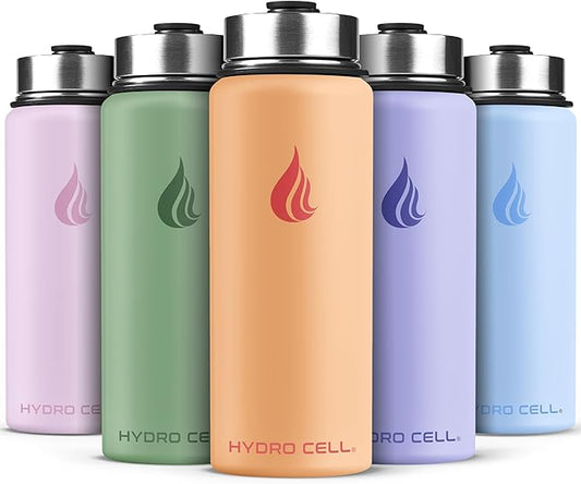 HYDRO CELL Stainless Steel Insulated Water Bottle with Straw - For Cold & Hot Drinks - Metal Vacuum Flask with Screw Cap and Modern Leakproof Sport Thermos for Adults (Peach 18oz)