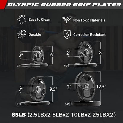 RitFit Barbell Weight Set - 4/6FT Olympic Barbell with Weight Plates (55-115LB Total) - Weightlifting Equipment for Squats, Curls, Deadlifts, Presses, Hip Thrusts