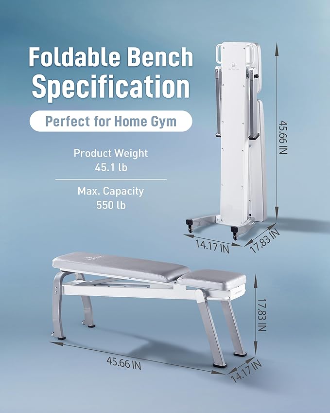 BYZOOM FITNESS Pure Series Foldable Weight Bench for Home Gym – Adjustable Workout Bench with 5 Incline Angles (0°-83°), 550lbs High Capacity, Rapid-Fold Compact Design for Space Saving, White or Black