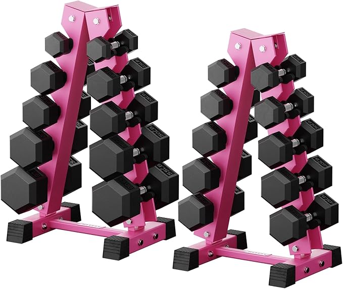 RitFit 250LB/300LB/350LB/550LB/650LB Rubber Hex Dumbbell Sets with Weights Rack, Multiple Color Choices Available, Great Gym Equipment for Home, Strength Training, Workouts