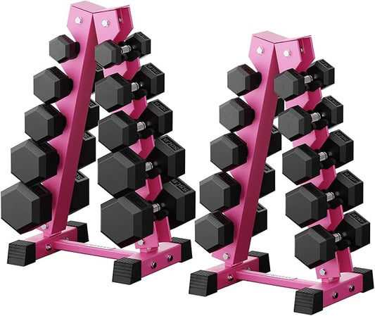 RitFit 250LB/300LB/350LB/550LB/650LB Rubber Hex Dumbbell Sets with Weights Rack, Multiple Color Choices Available, Great Gym Equipment for Home, Strength Training, Workouts