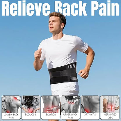 Work Back Brace for Men Women - Adjustable Lower Back Support Belt with Removable 3D Pad and 7 Stays, Breathable Lumbar Support Brace for Posture Heavy Lifting Sciatica Herniated Disc (Medium)