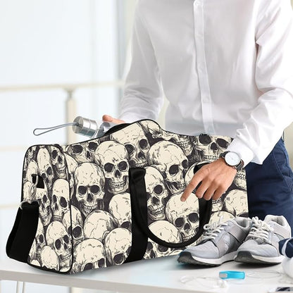 Travel Duffel Bag Gothic Vintage Skull Waterproof Sport Gym Bag Foldable Travel Bag Overnight Bag Weekender Bag Handbag Sports Duffle Bags for Girls Women Men Boys