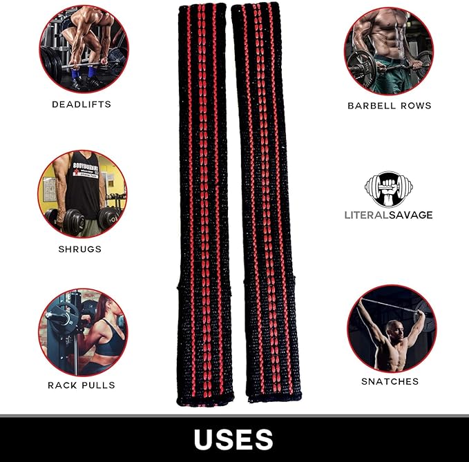 25" Powerlifting Straps (Pair) – Dominate Deadlifts with Heavy Duty Cotton Wrist Wraps – Maximum Grip Support for Strength Training & Weightlifting – Red with Padding – For All Lifters: Newbies, Pros, Young Guns & Gym Vets