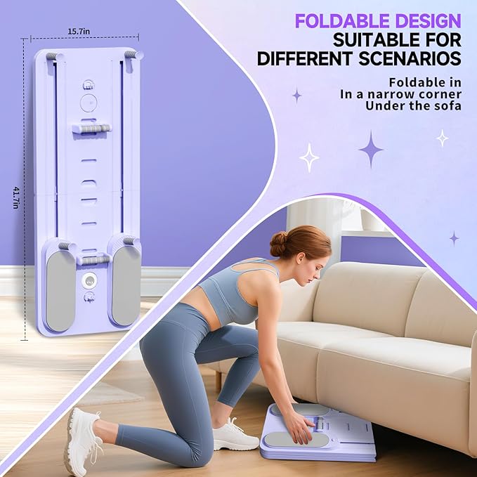 Pilates Board - Versatile Foldable Pilates Reformer Set at Home, Multi-Purpose Sliding Board for Pilates Workouts, 6-in-1, Purple