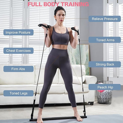 Pilates Bar Kit with Resistance Bands, Multifunctional Pilates Bar with 3 Set Exercise Resistance Bands, Portable Pilates Equipment for Women Home Gym Yoga Workouts