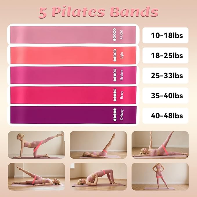 Pilates Equipment Kit for Women - Home Workout Set with Pilates Ring,9.8" Yoga Ball, 5 Resistance Bands, Magic Circle, for Legs, Arms, Thighs, Yoga Set for Beginners